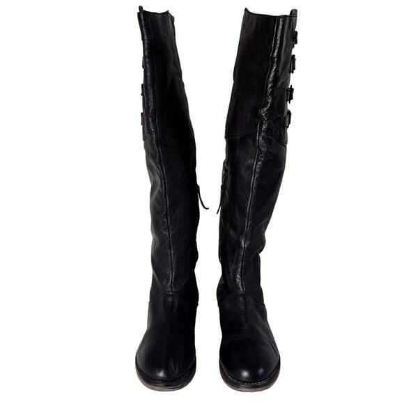 Steve Madden Miidori Tall Boots Womens sz 7 Black Leather Knee High Preppy Punk - Picture 2 of 8